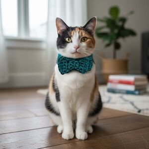 Elegant Teal Crochet Cat Collar